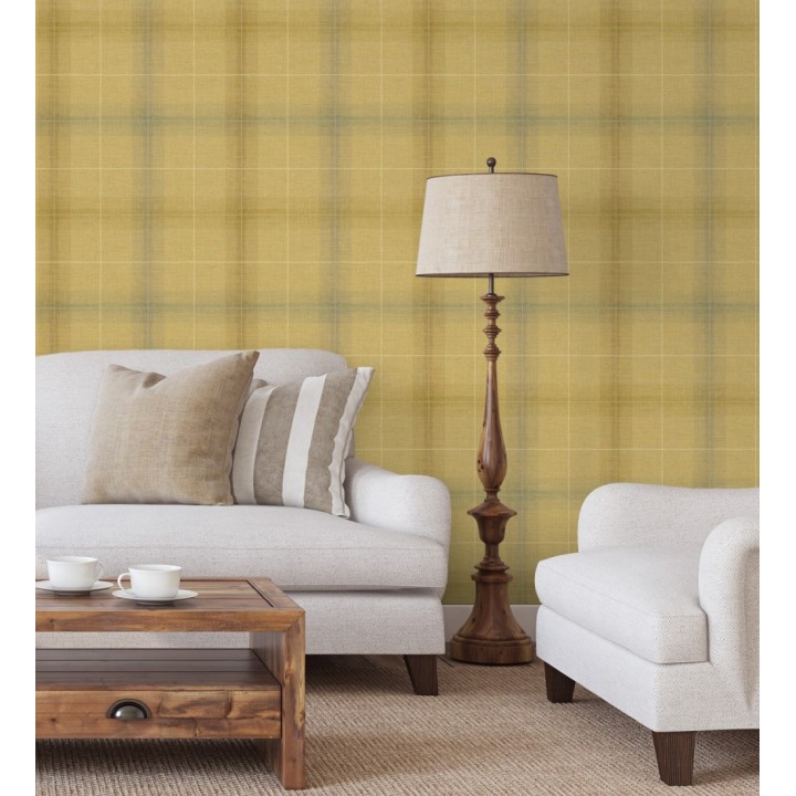 Papel pintado cuadros escoceses tartan fondo amarillo mostaza - Nottingham Expansive 684371