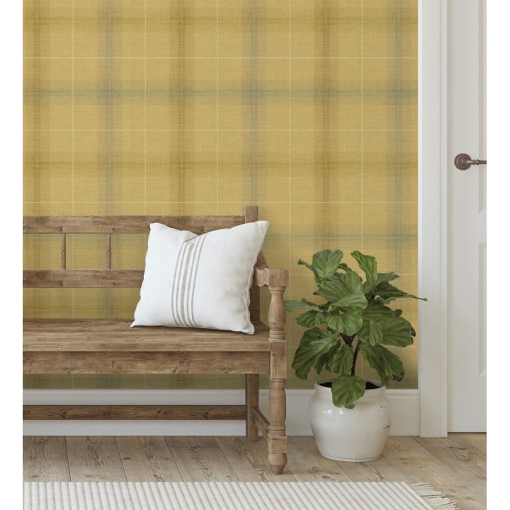 Papel pintado cuadros escoceses tartan fondo amarillo mostaza - Nottingham Expansive 684371