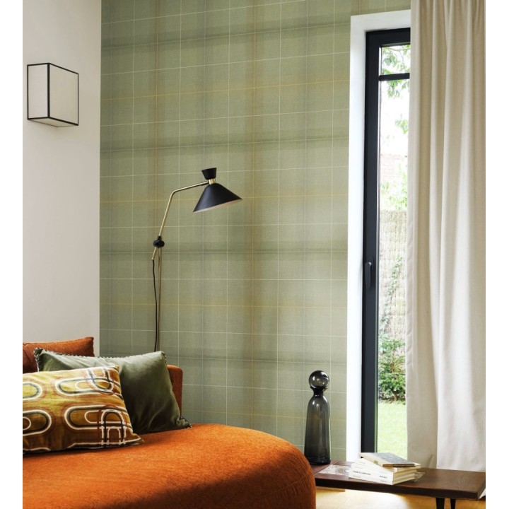 Papel pintado cuadros escoceses tartan fondo verdes salvia - Nottingham Expansive 684372
