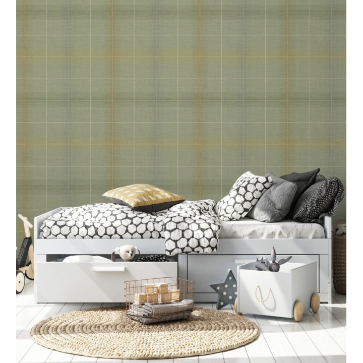 Papel pintado cuadros escoceses tartan fondo verdes salvia - Nottingham Expansive 684372