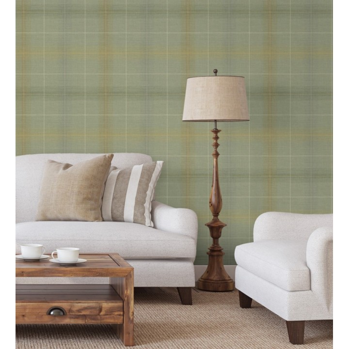 Papel pintado cuadros escoceses tartan fondo verdes salvia - Nottingham Expansive 684372