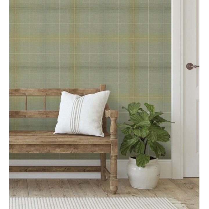 Papel pintado cuadros escoceses tartan fondo verdes salvia - Nottingham Expansive 684372