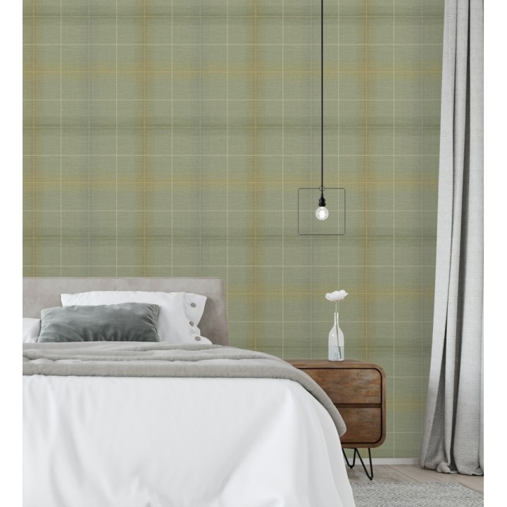 Papel pintado cuadros escoceses tartan fondo verdes salvia - Nottingham Expansive 684372