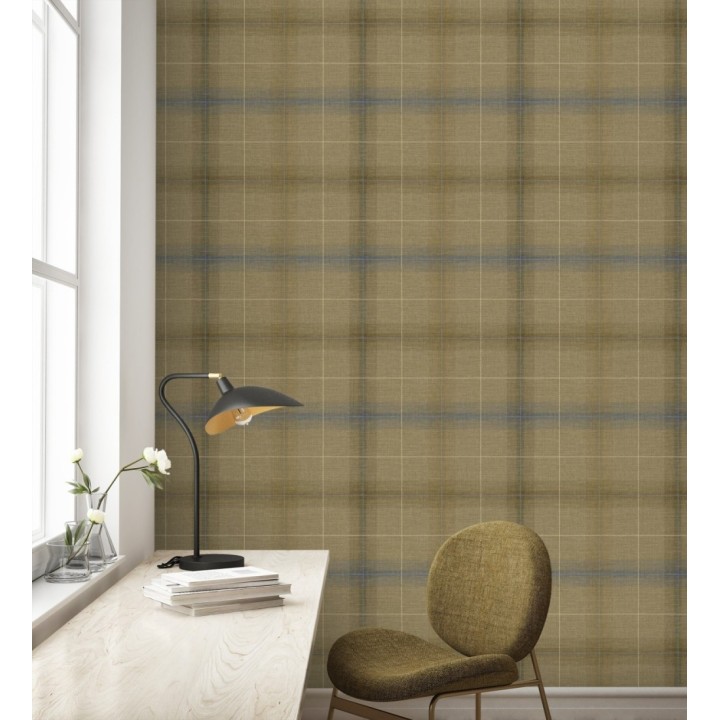 Papel pintado cuadros escoceses tartan fondo marrón camel - Nottingham Expansive 684374