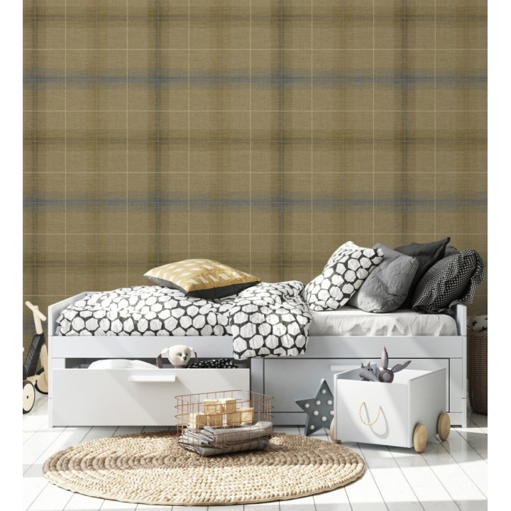 Papel pintado cuadros escoceses tartan fondo marrón camel - Nottingham Expansive 684374