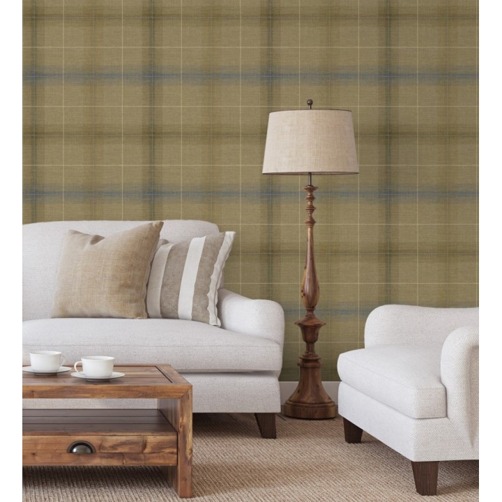 Papel pintado cuadros escoceses tartan fondo marrón camel - Nottingham Expansive 684374