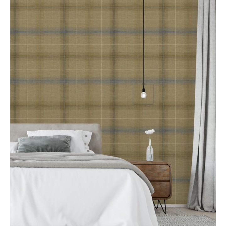 Papel pintado cuadros escoceses tartan fondo marrón camel - Nottingham Expansive 684374