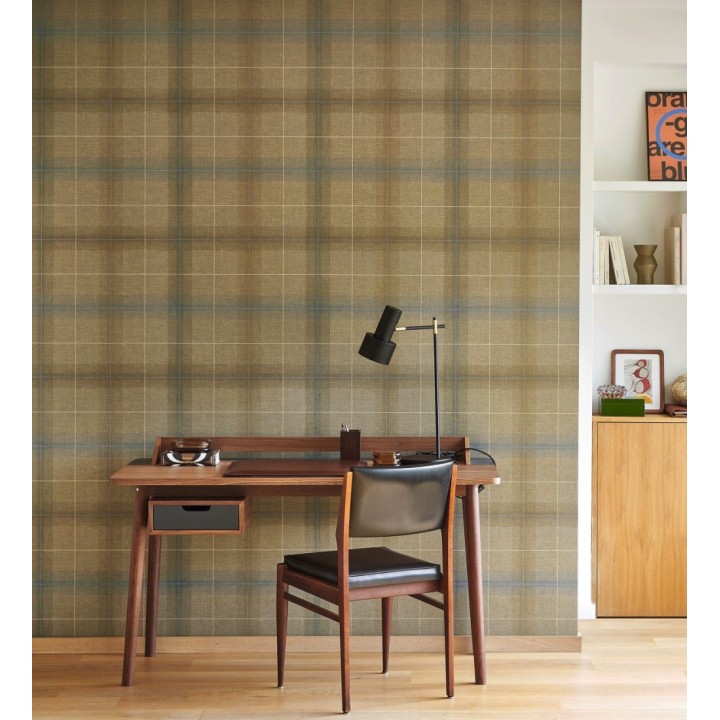 Papel pintado cuadros escoceses tartan fondo marrón camel - Nottingham Expansive 684374