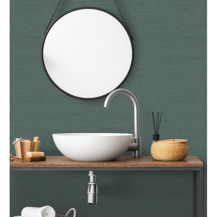 Papel pintado textil con diseño de espigas color turquesa - Houston Plaited 684376