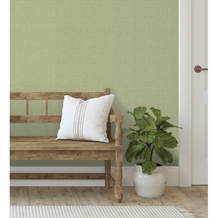 Papel pintado tejido de microcuadros tonos verde tenue - Lozoya Crossed 684383