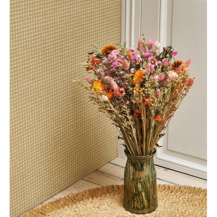 Papel pintado tejido de microcuadros tonos color crudo - Lozoya Crossed 684386