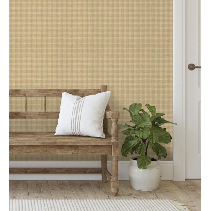 Papel pintado tejido de microcuadros tonos color crudo - Lozoya Crossed 684386