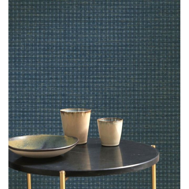 Papel pintado tejido de microcuadros tonos azul oscuro - Turia Striated 684388