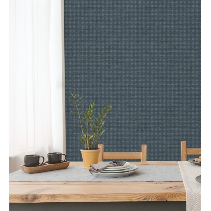 Papel pintado tejido de microcuadros tonos azul oscuro - Turia Striated 684388