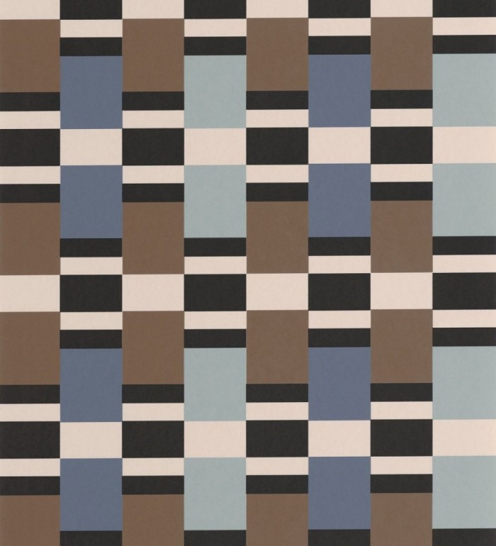 Papel pintado mosaico geométrico retro tonos azul celeste y marrón - Bari Inlay 684389