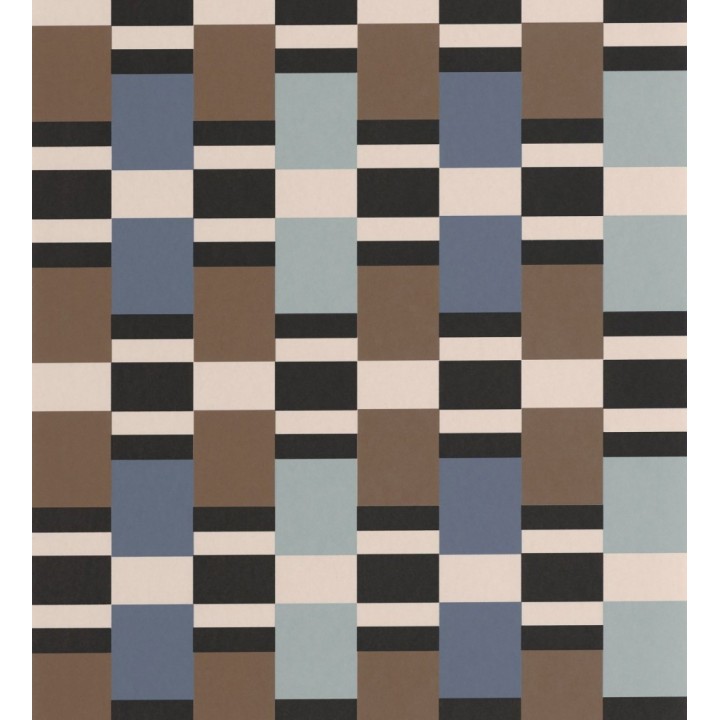 Papel pintado mosaico geométrico retro tonos azul celeste y marrón - Bari Inlay 684389