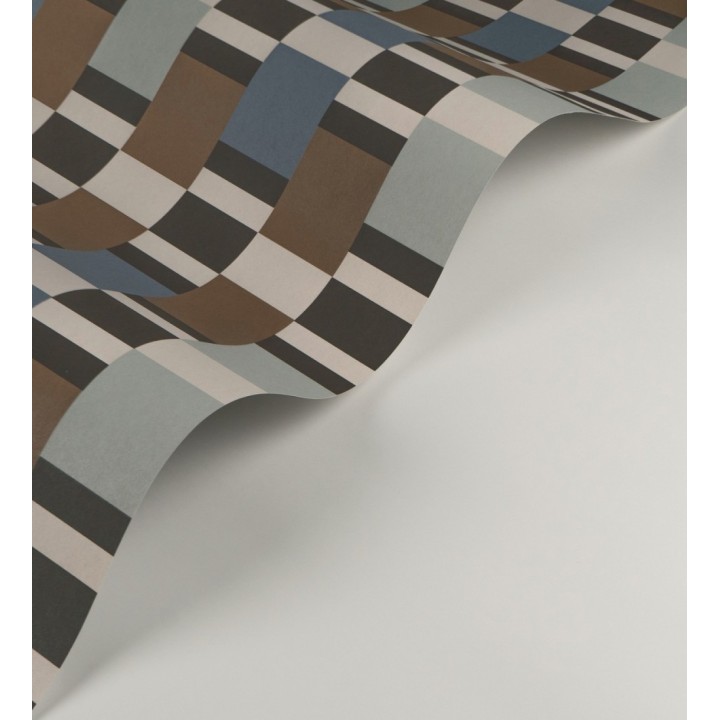 Papel pintado mosaico geométrico retro tonos azul celeste y marrón - Bari Inlay 684389