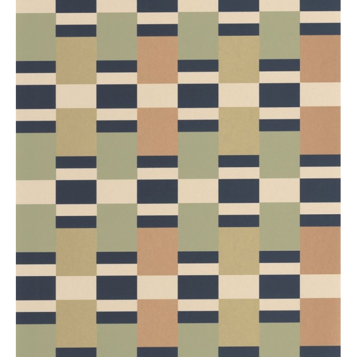 Papel pintado mosaico geométrico retro tonos verde cobre y dorado - Bari Inlay 684390