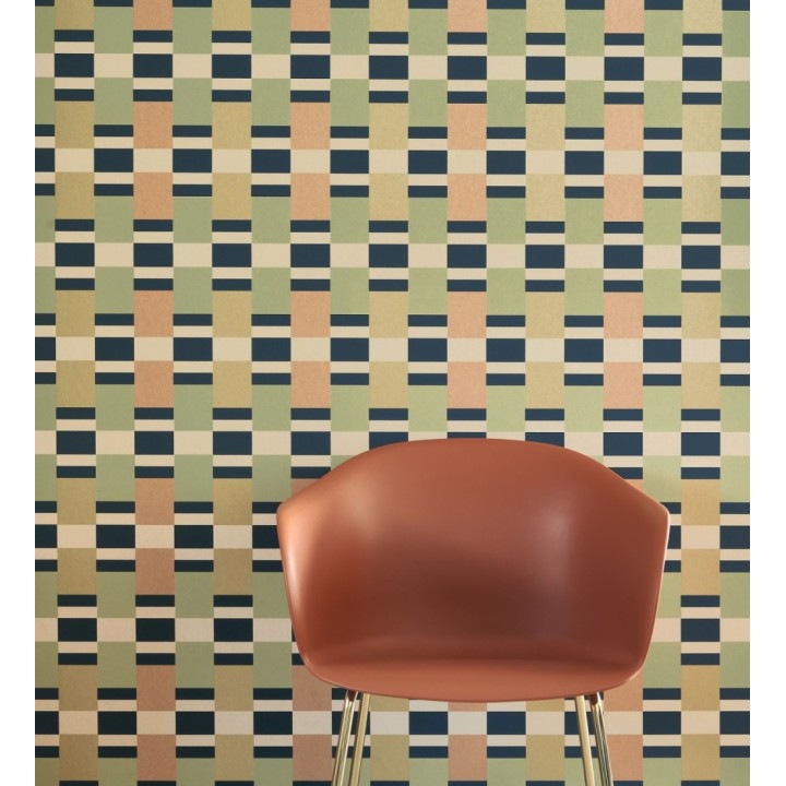 Papel pintado mosaico geométrico retro tonos verde cobre y dorado - Bari Inlay 684390