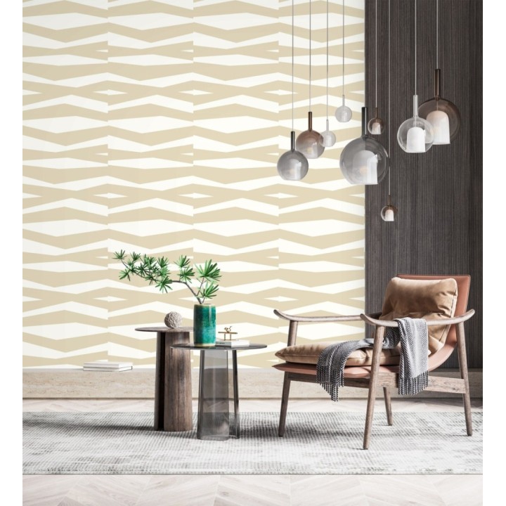 Papel pintado abstracción lineal en relieve arenoso tono beige - Ibiza Intertwined 684392