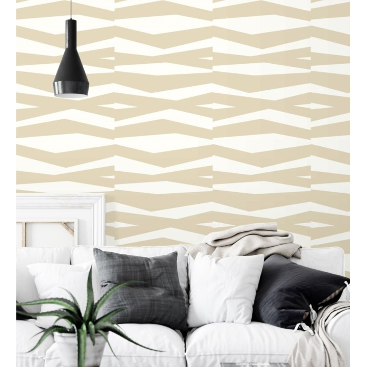 Papel pintado abstracción lineal en relieve arenoso tono beige - Ibiza Intertwined 684392