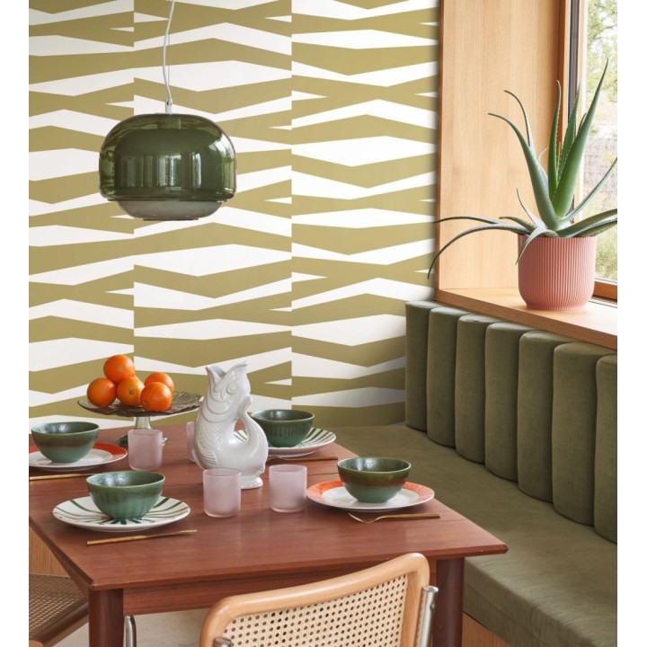 Papel pintado abstracción lineal en relieve arenoso tono caqui - Ibiza Intertwined 684394