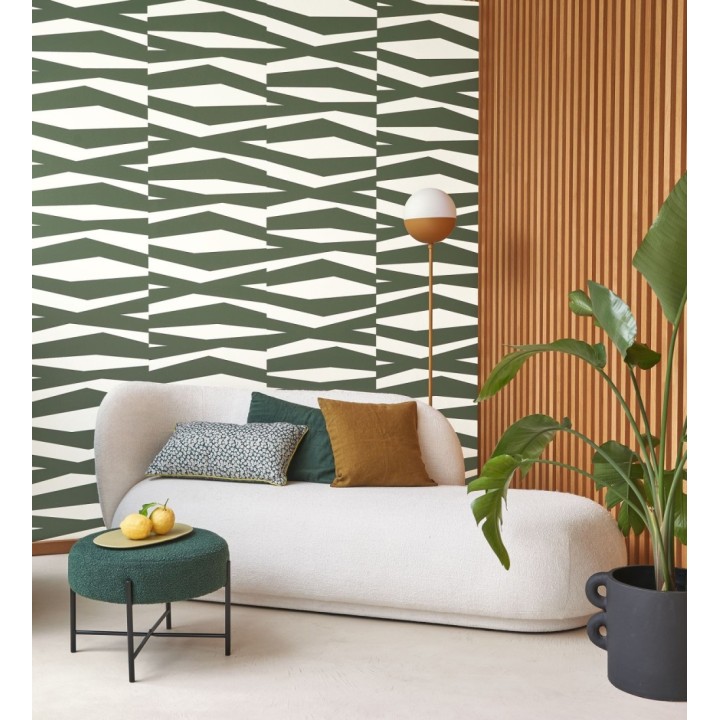 Papel pintado abstracción lineal en relieve arenoso tono verde oscuro - Ibiza Intertwined 684395