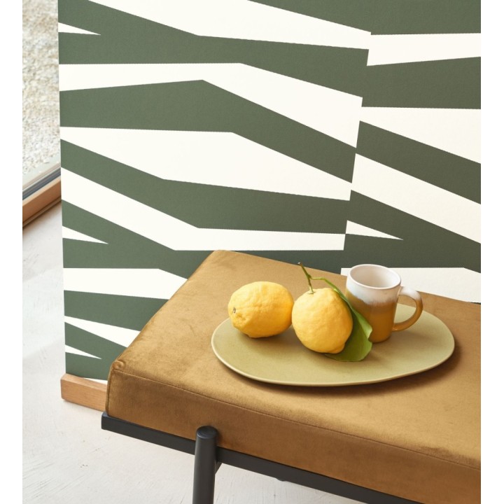 Papel pintado abstracción lineal en relieve arenoso tono verde oscuro - Ibiza Intertwined 684395