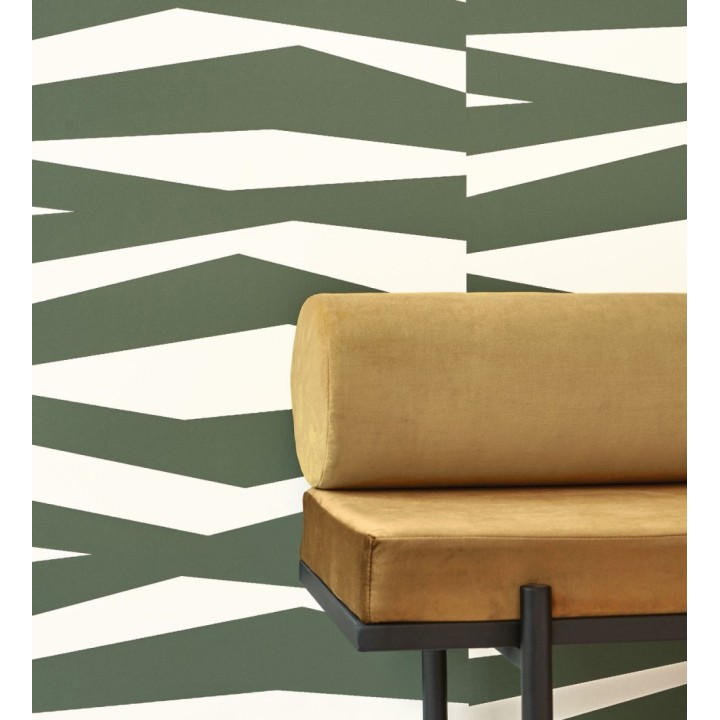 Papel pintado abstracción lineal en relieve arenoso tono verde oscuro - Ibiza Intertwined 684395