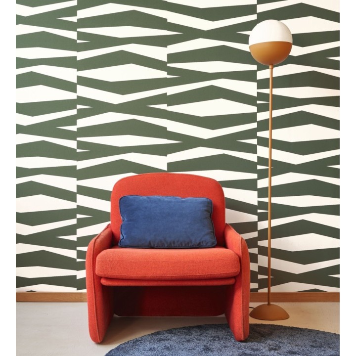 Papel pintado abstracción lineal en relieve arenoso tono verde oscuro - Ibiza Intertwined 684395