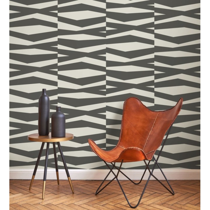 Papel pintado abstracción lineal en relieve arenoso tono gris carbón - Ibiza Intertwined 684396