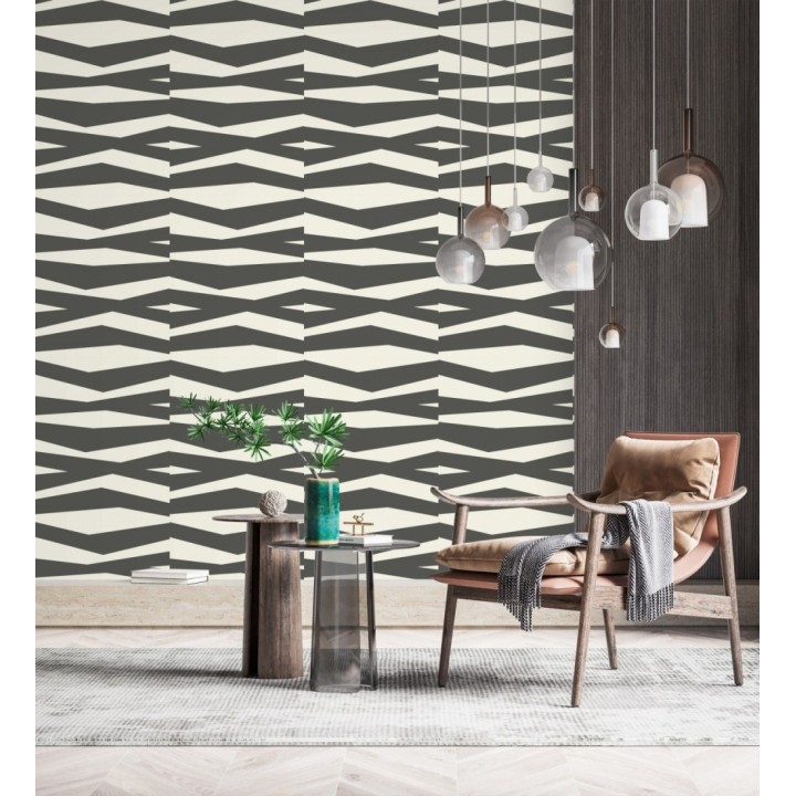 Papel pintado abstracción lineal en relieve arenoso tono gris carbón - Ibiza Intertwined 684396