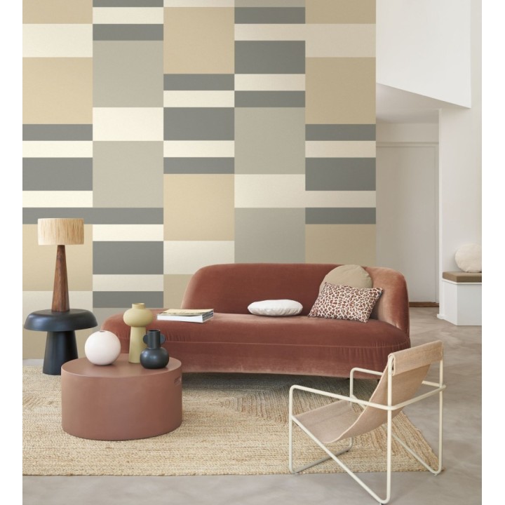 Papel pintado de franjas colocación abstracta tonos gris crema y visón - Doha Level 684397