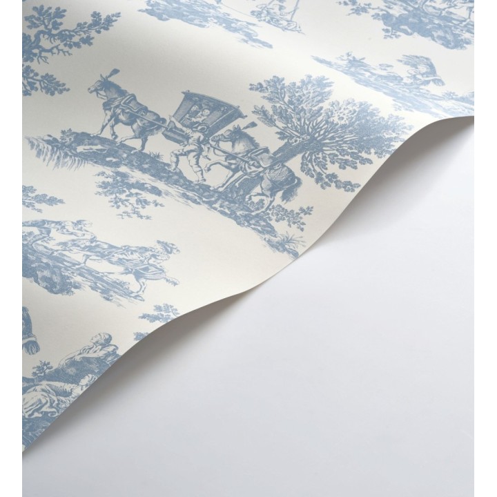 Papel pintado Toile de Jouy con escenas pastorales color azul - Clermont Folklore 684405