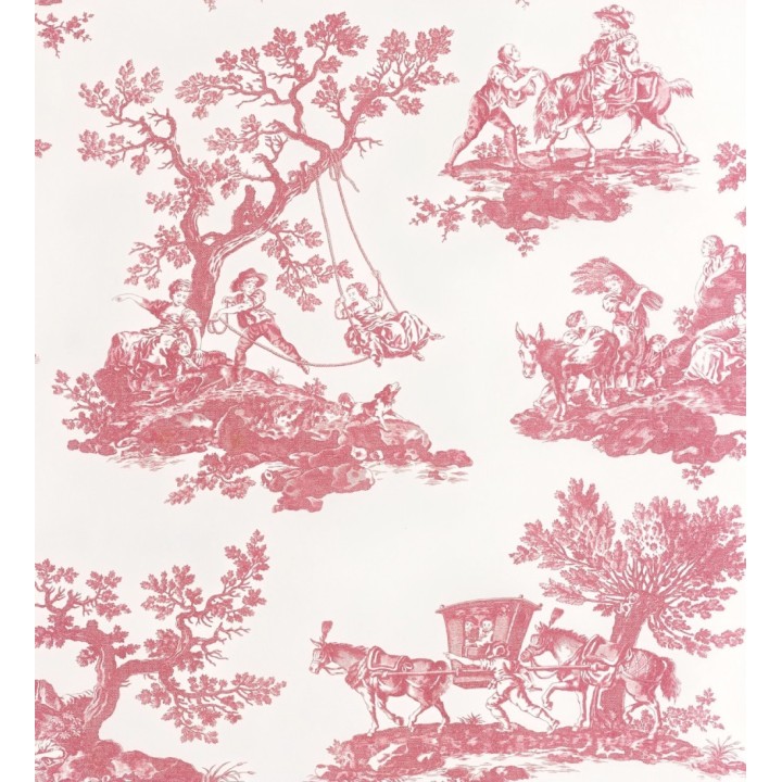 Papel pintado Toile de Jouy con escenas pastorales color rojo - Clermont Folklore 684407