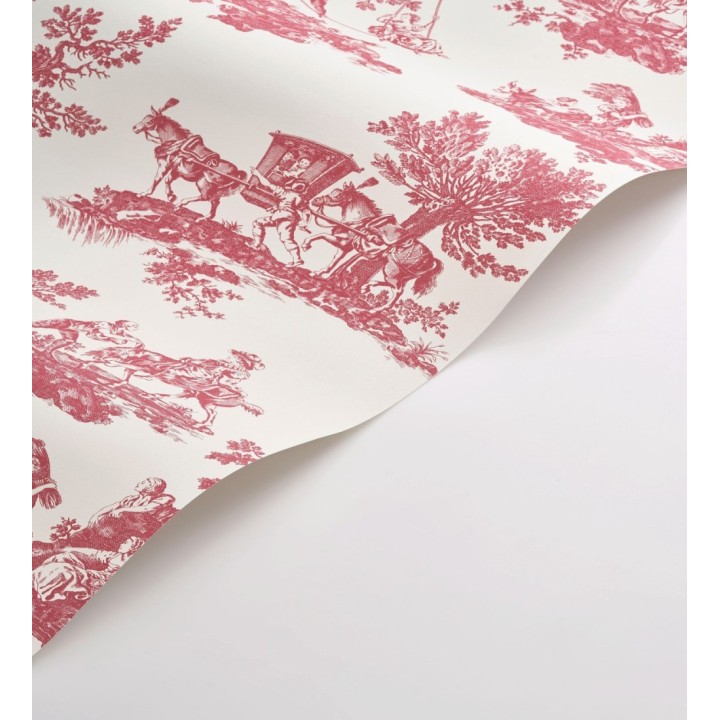 Papel pintado Toile de Jouy con escenas pastorales color rojo - Clermont Folklore 684407