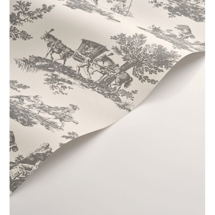 Papel pintado toile de jouy con escenas pastorales color gris carbón - Clermont Folklore 684408