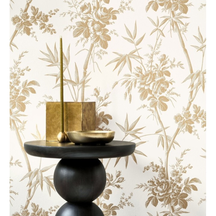 Papel pintado flores románticas provenzales fondo beige - Lucien Refined 684409