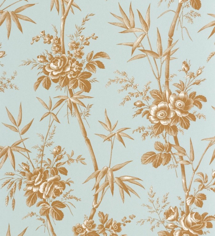 Papel pintado flores románticas provenzales fondo aguamarina - Lucien Refined 684410