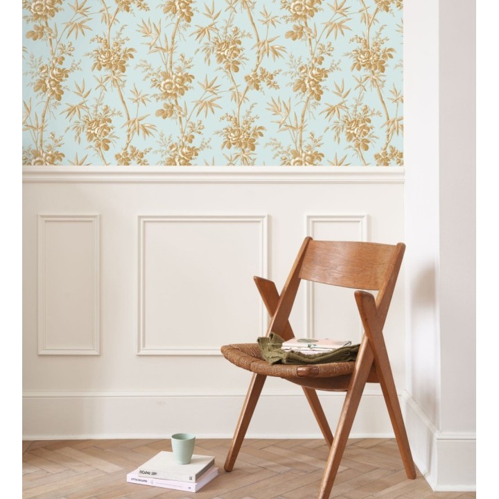 Papel pintado flores románticas provenzales fondo aguamarina - Lucien Refined 684410