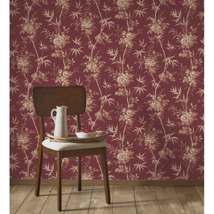 Papel pintado flores románticas provenzales fondo burdeos - Lucien Refined 684411