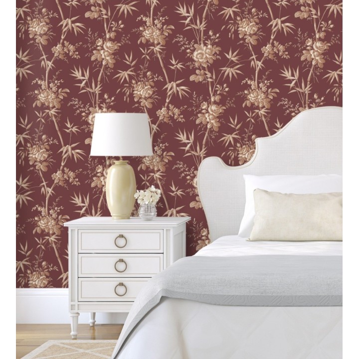 Papel pintado flores románticas provenzales fondo burdeos - Lucien Refined 684411