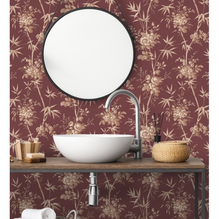 Papel pintado flores románticas provenzales fondo burdeos - Lucien Refined 684411