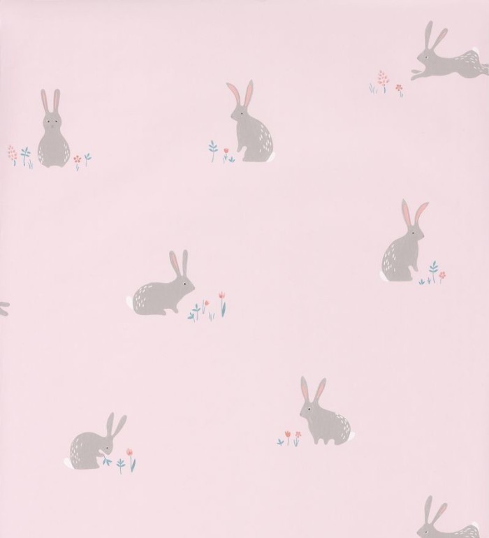 Papel pintado infantil de conejos fondo rosa - Cute Rabbits 126514
