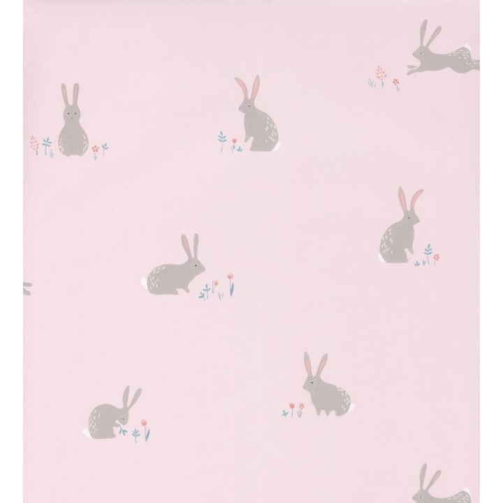 Papel pintado infantil de conejos fondo rosa - Cute Rabbits 126514
