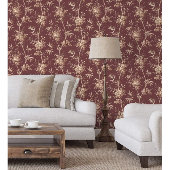 Papel pintado flores románticas provenzales fondo burdeos - Lucien Refined 684411