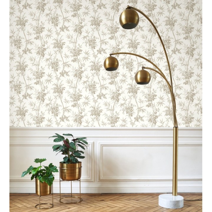 Papel pintado flores románticas provenzales fondo blanco roto - Lucien Refined 684412