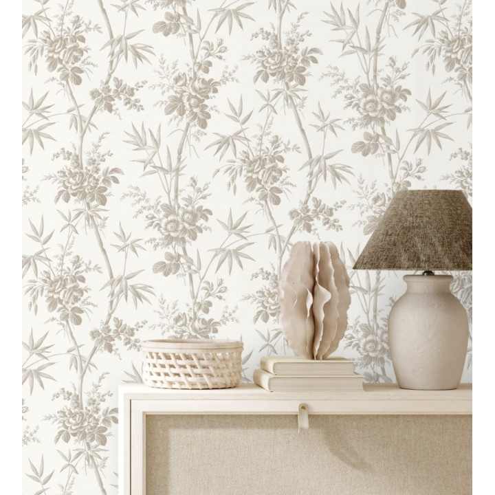 Papel pintado flores románticas provenzales fondo blanco roto - Lucien Refined 684412