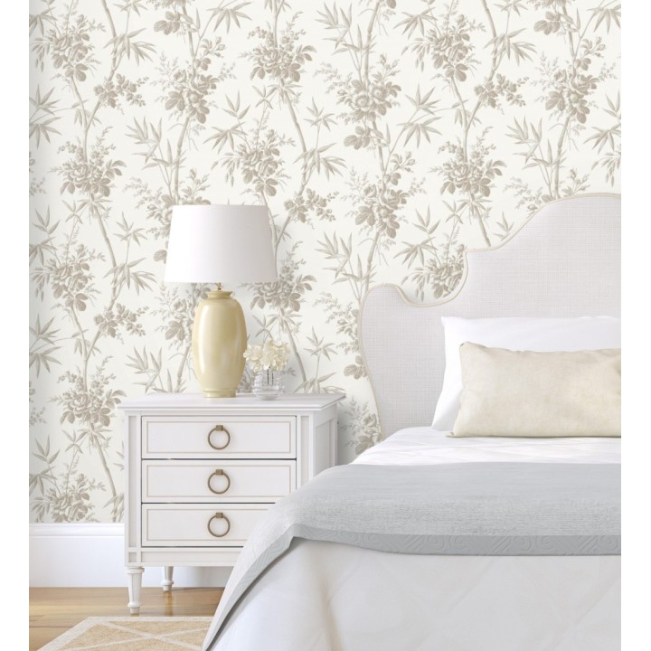 Papel pintado flores románticas provenzales fondo blanco roto - Lucien Refined 684412