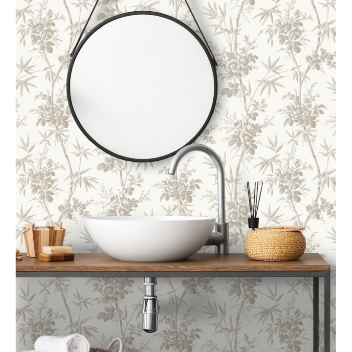 Papel pintado flores románticas provenzales fondo blanco roto - Lucien Refined 684412